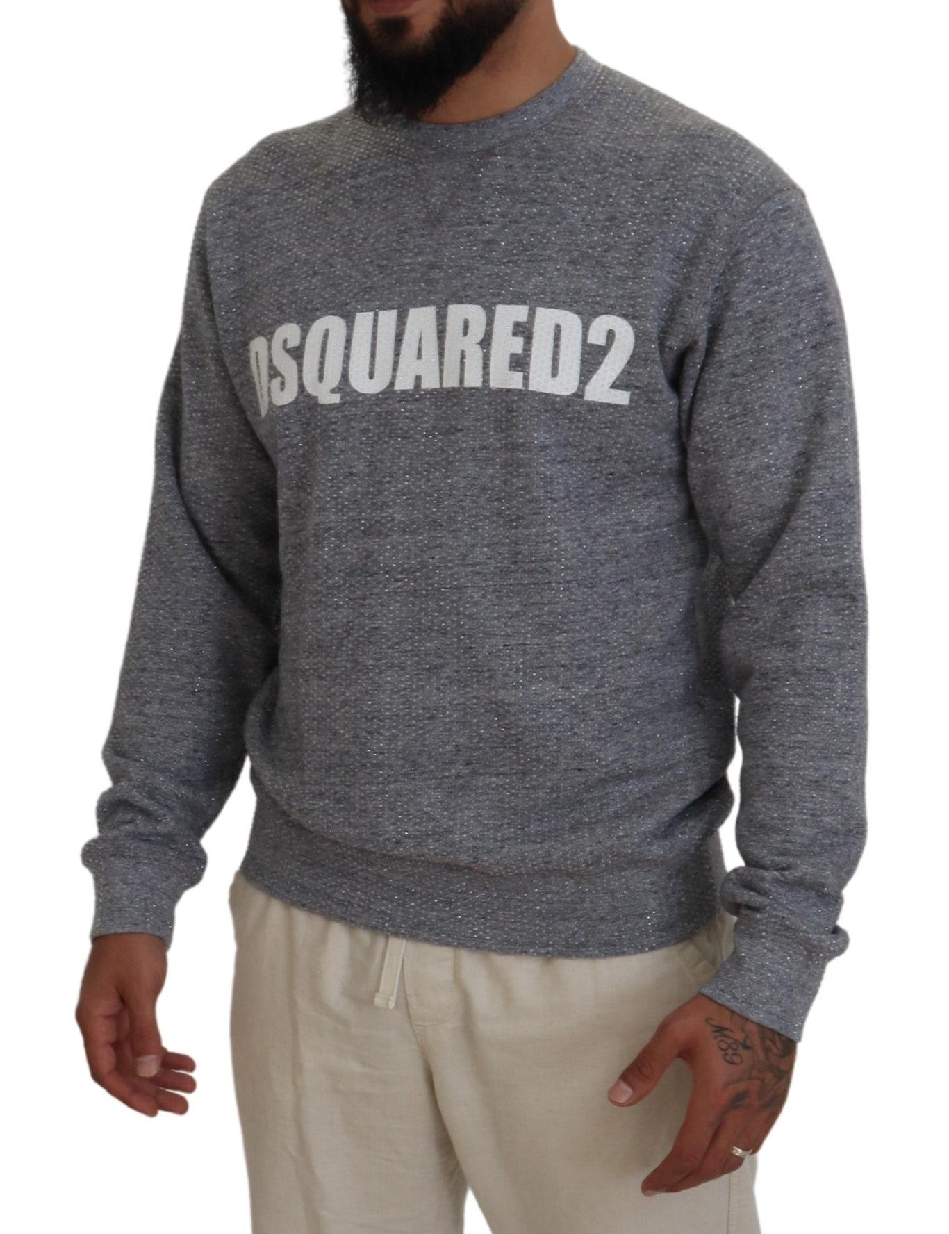 Dsquared² grey sweater with crystal decoration for men